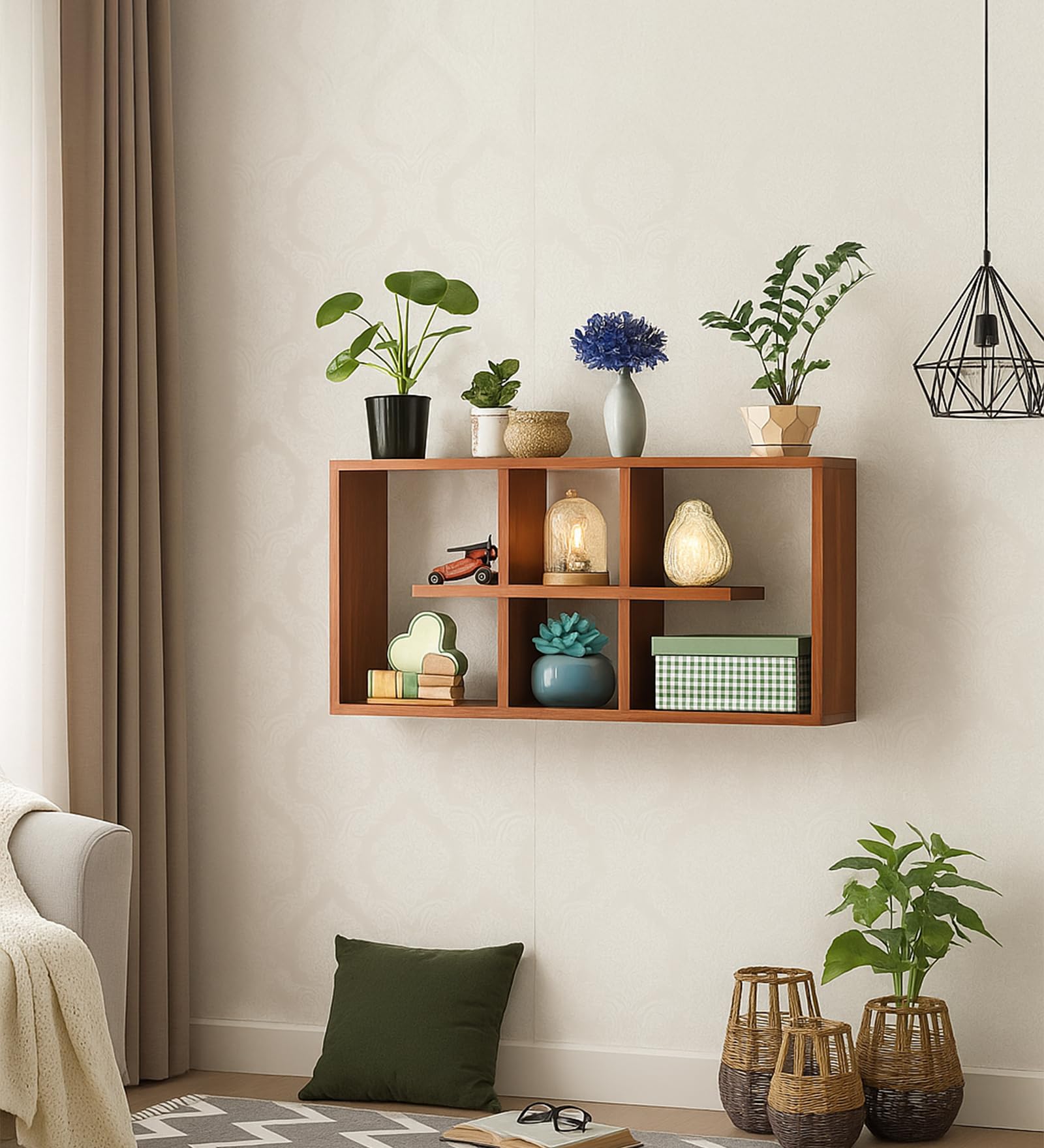 GUDSMITH Engineered Wood Wall Mount Bookshelf | Columbian Walnut